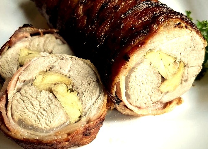 Bacon-Wrapped Pork Tenderloin with Apple Stuffing